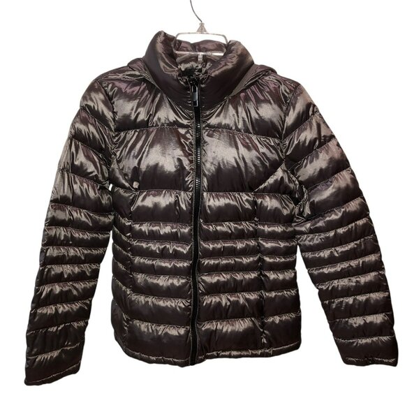 Calvin Klein Womens Large Gray Premium Down Blend Packable Puffer Jacket Hooded - Picture 1 of 12